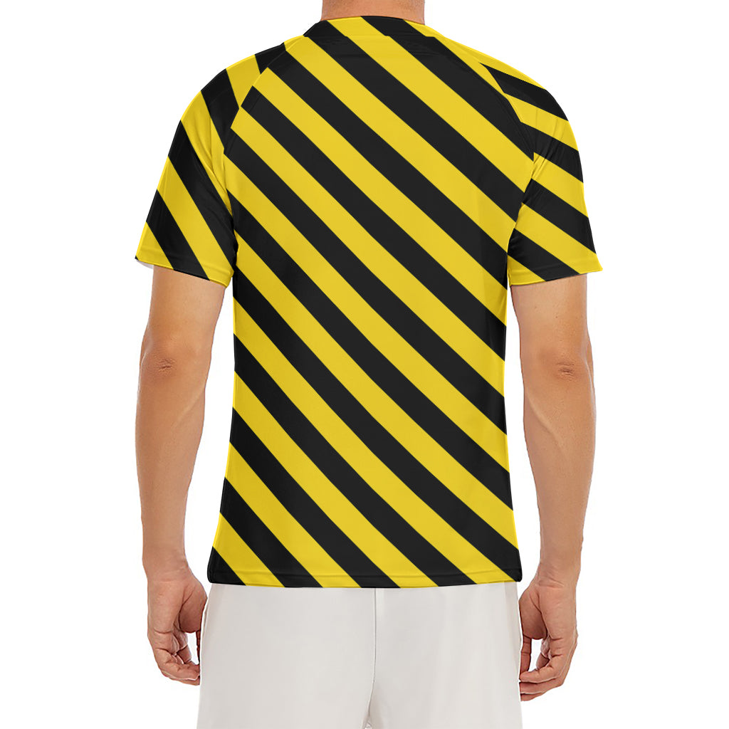 Black And Yellow Warning Striped Print Men's Short Sleeve Rash Guard