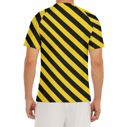 Black And Yellow Warning Striped Print Men's Short Sleeve Rash Guard