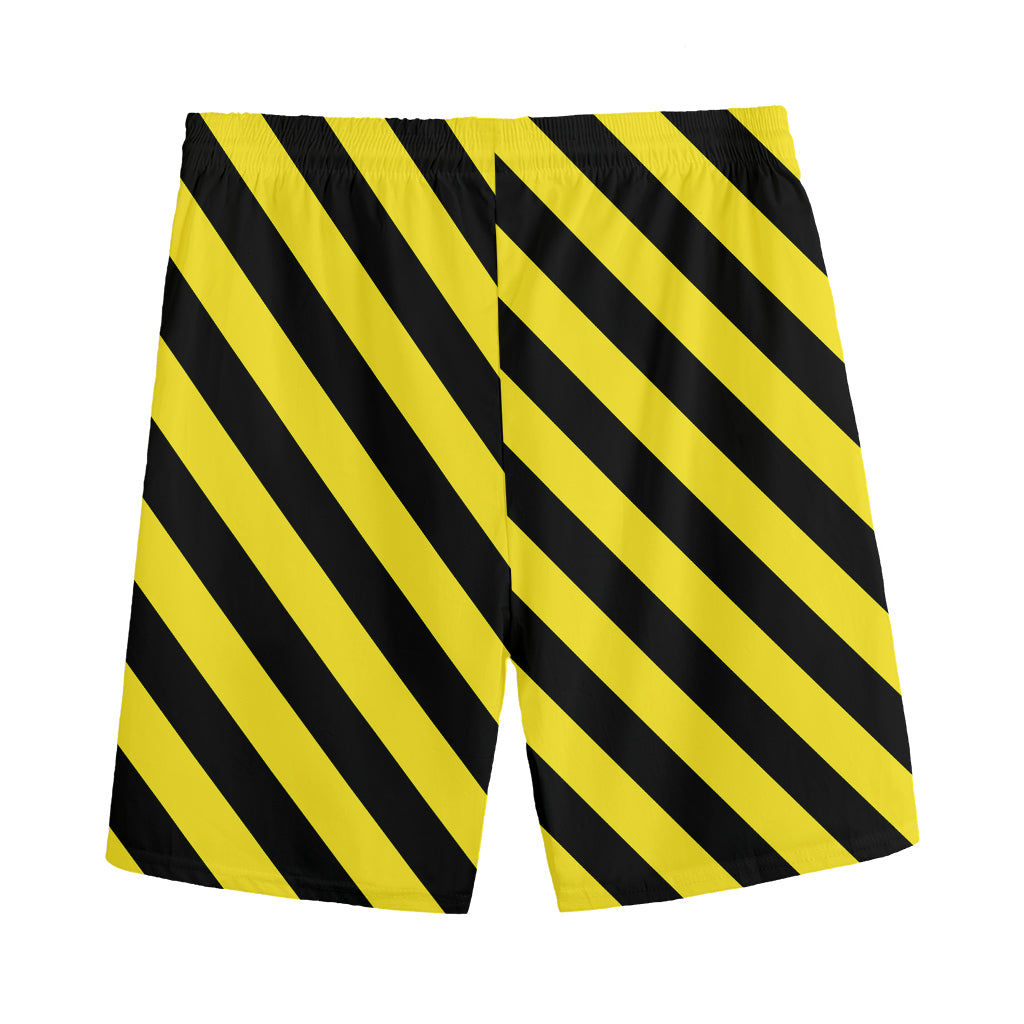 Black And Yellow Warning Striped Print Men's Sports Shorts