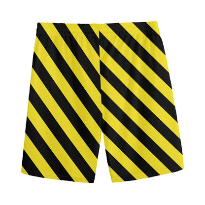 Black And Yellow Warning Striped Print Men's Sports Shorts