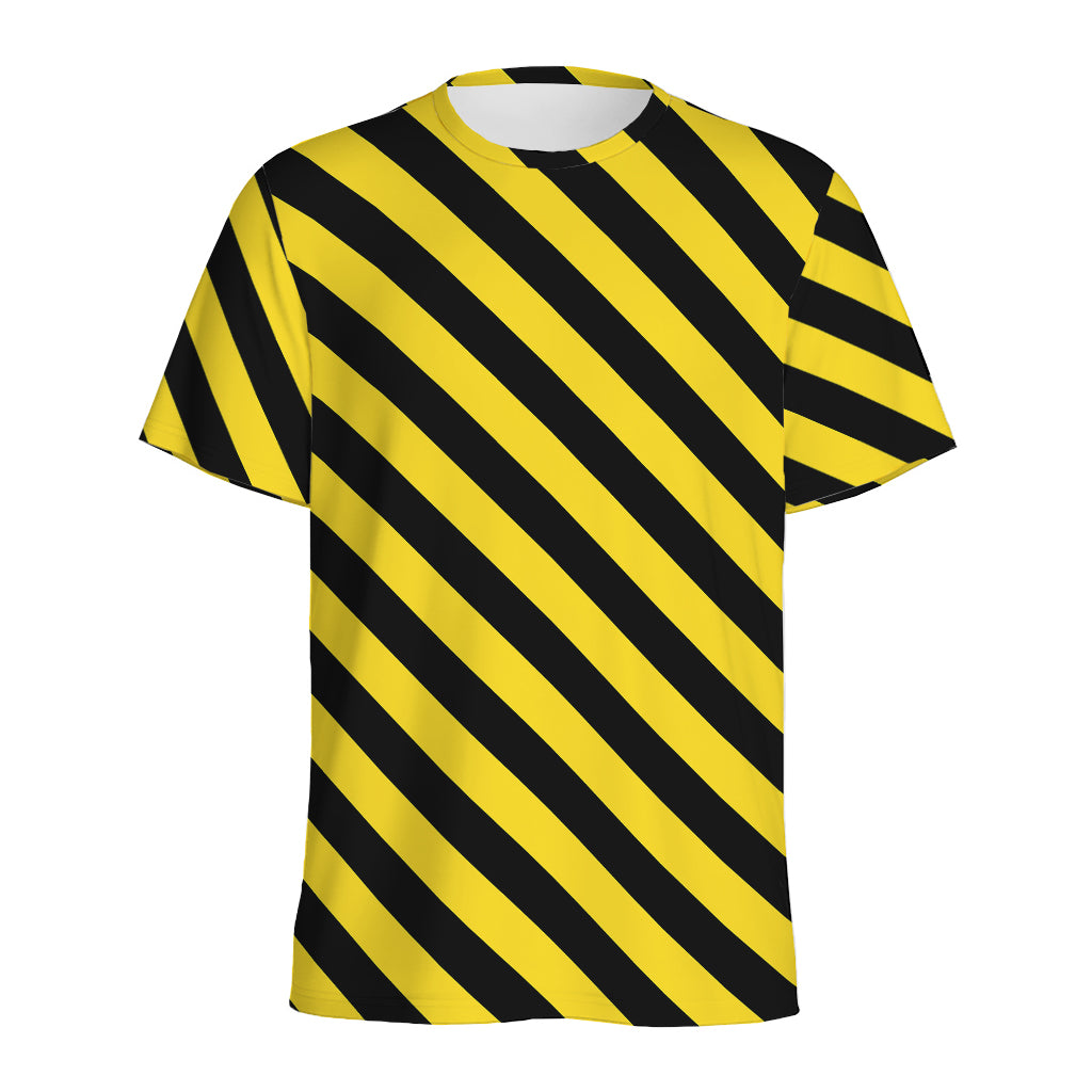 Black And Yellow Warning Striped Print Men's Sports T-Shirt