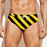 Black And Yellow Warning Striped Print Men's Swim Briefs