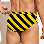Black And Yellow Warning Striped Print Men's Swim Briefs