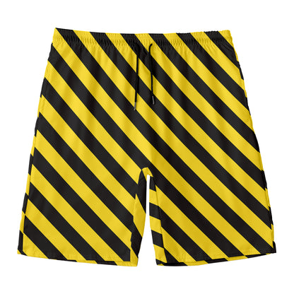Black And Yellow Warning Striped Print Men's Swim Trunks