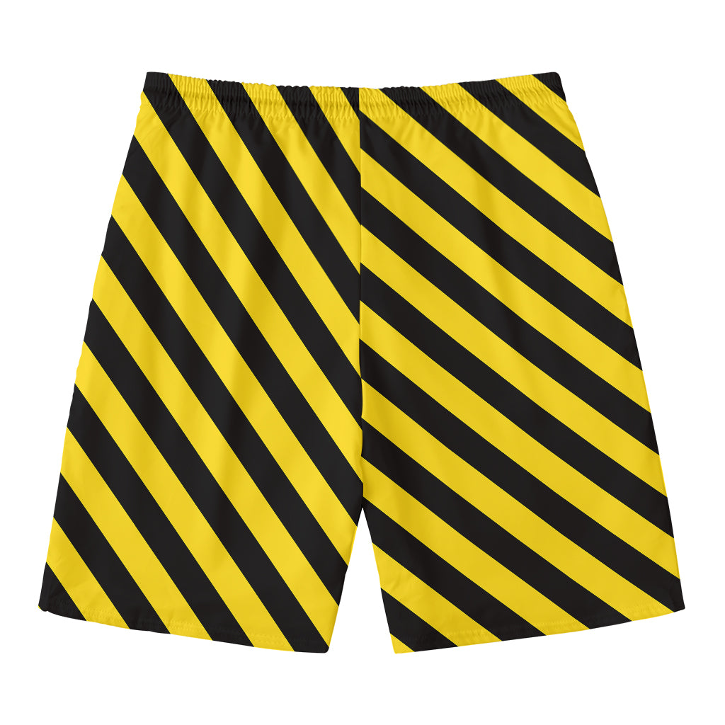 Black And Yellow Warning Striped Print Men's Swim Trunks