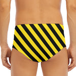 Black And Yellow Warning Striped Print Men's Triangle Swim Briefs