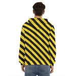 Black And Yellow Warning Striped Print Men's Velvet Pullover Hoodie