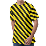 Black And Yellow Warning Striped Print Men's Velvet T-Shirt
