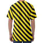 Black And Yellow Warning Striped Print Men's Velvet T-Shirt
