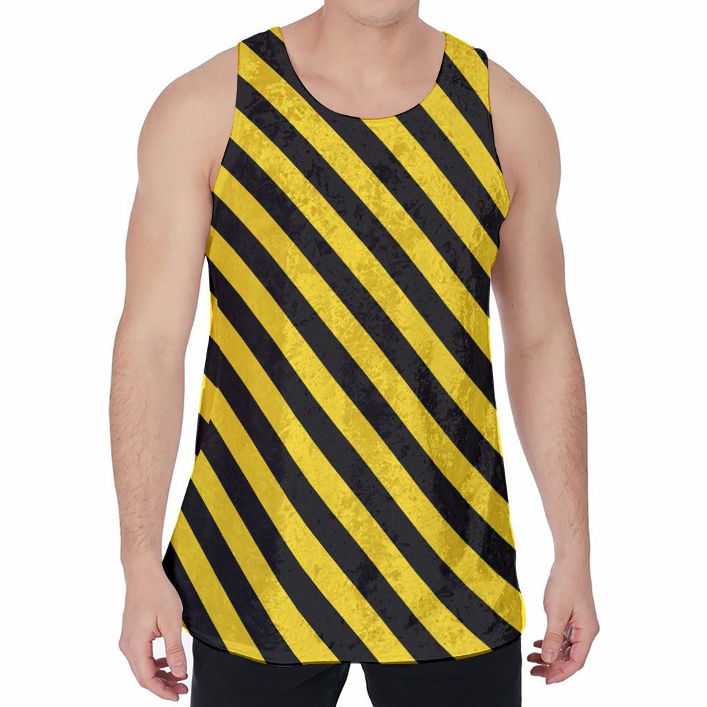 Black And Yellow Warning Striped Print Men's Velvet Tank Top