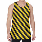 Black And Yellow Warning Striped Print Men's Velvet Tank Top