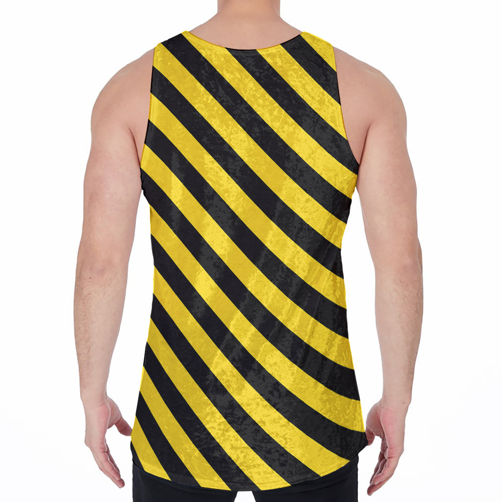 Black And Yellow Warning Striped Print Men's Velvet Tank Top