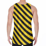 Black And Yellow Warning Striped Print Men's Velvet Tank Top