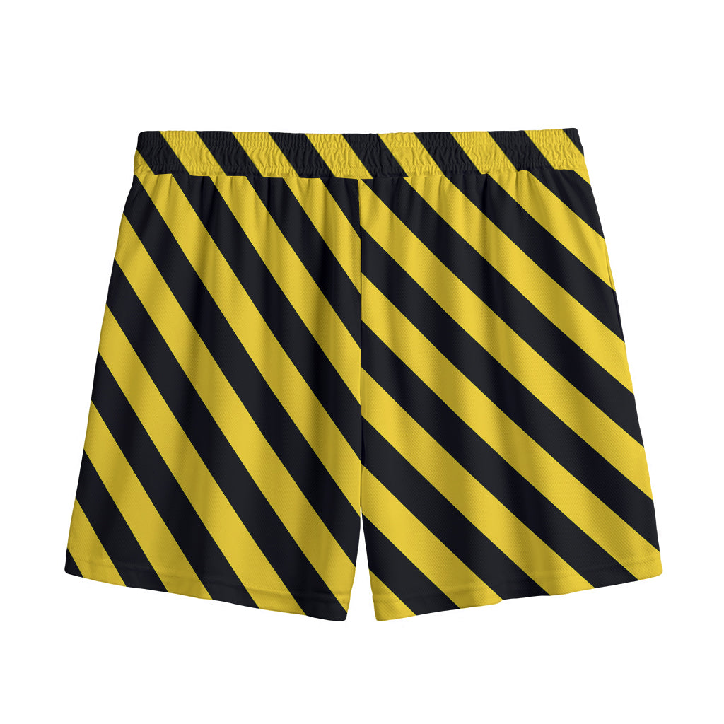 Black And Yellow Warning Striped Print Mesh Shorts