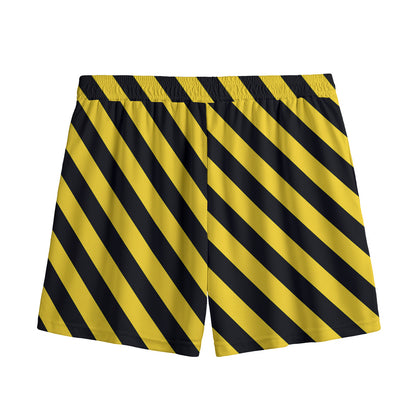 Black And Yellow Warning Striped Print Mesh Shorts