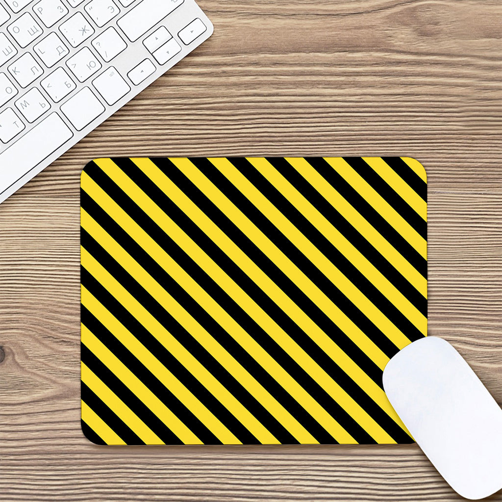 Black And Yellow Warning Striped Print Mouse Pad