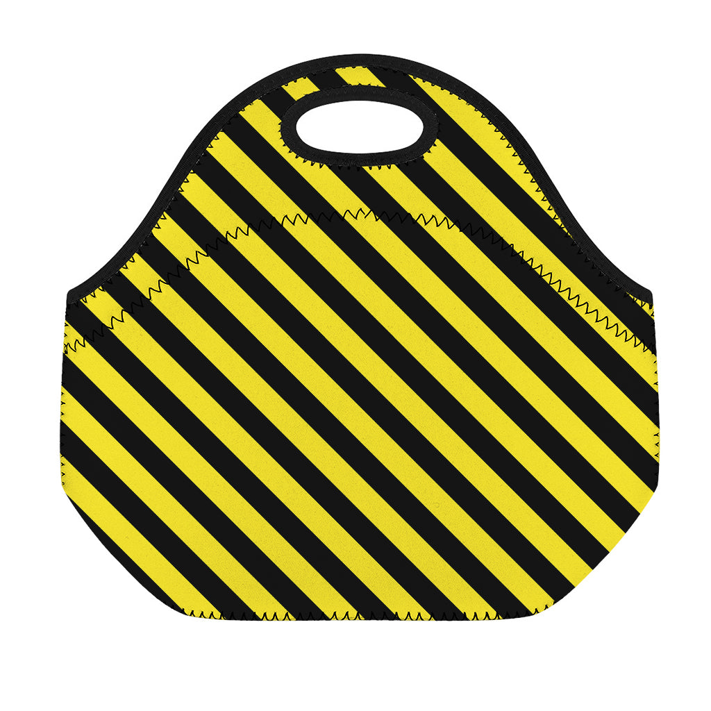 Black And Yellow Warning Striped Print Neoprene Lunch Bag