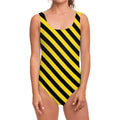 Black And Yellow Warning Striped Print One Piece Swimsuit
