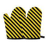 Black And Yellow Warning Striped Print Oven Mitts