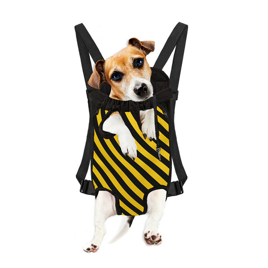Black And Yellow Warning Striped Print Pet Carrier Backpack