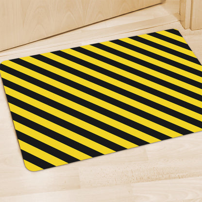 Black And Yellow Warning Striped Print Polyester Doormat