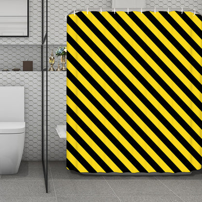 Black And Yellow Warning Striped Print Polyester Shower Curtain