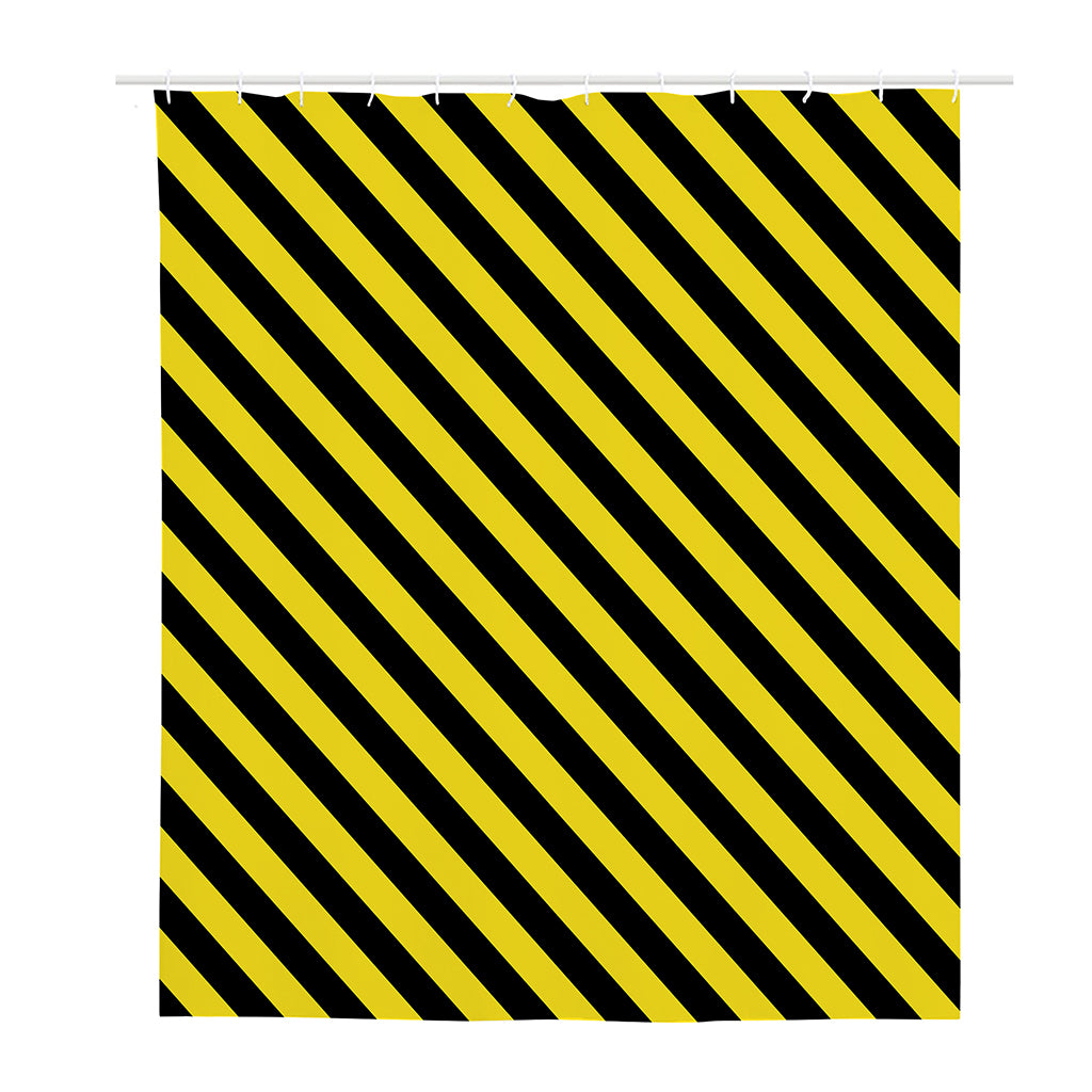 Black And Yellow Warning Striped Print Polyester Shower Curtain