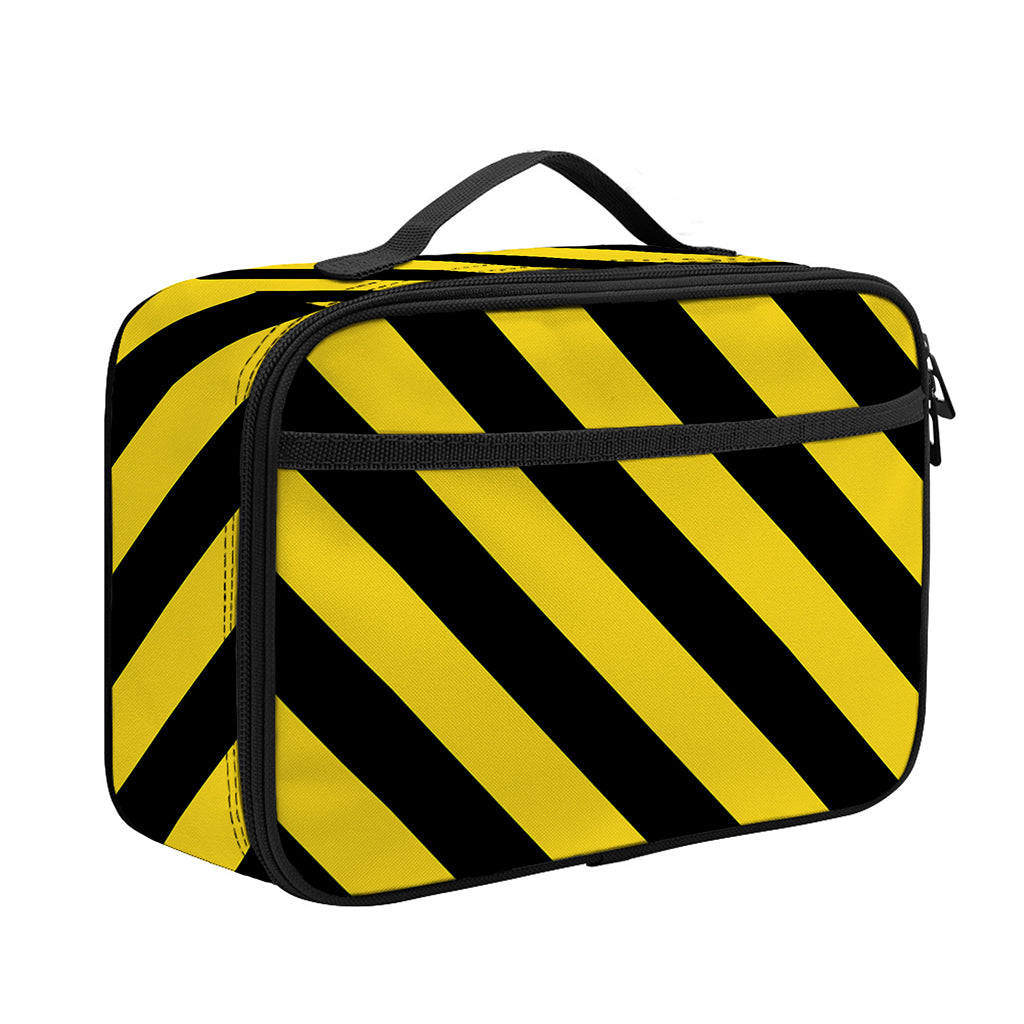 Black And Yellow Warning Striped Print Portable Lunch Bag