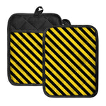 Black And Yellow Warning Striped Print Pot Holders With Pocket