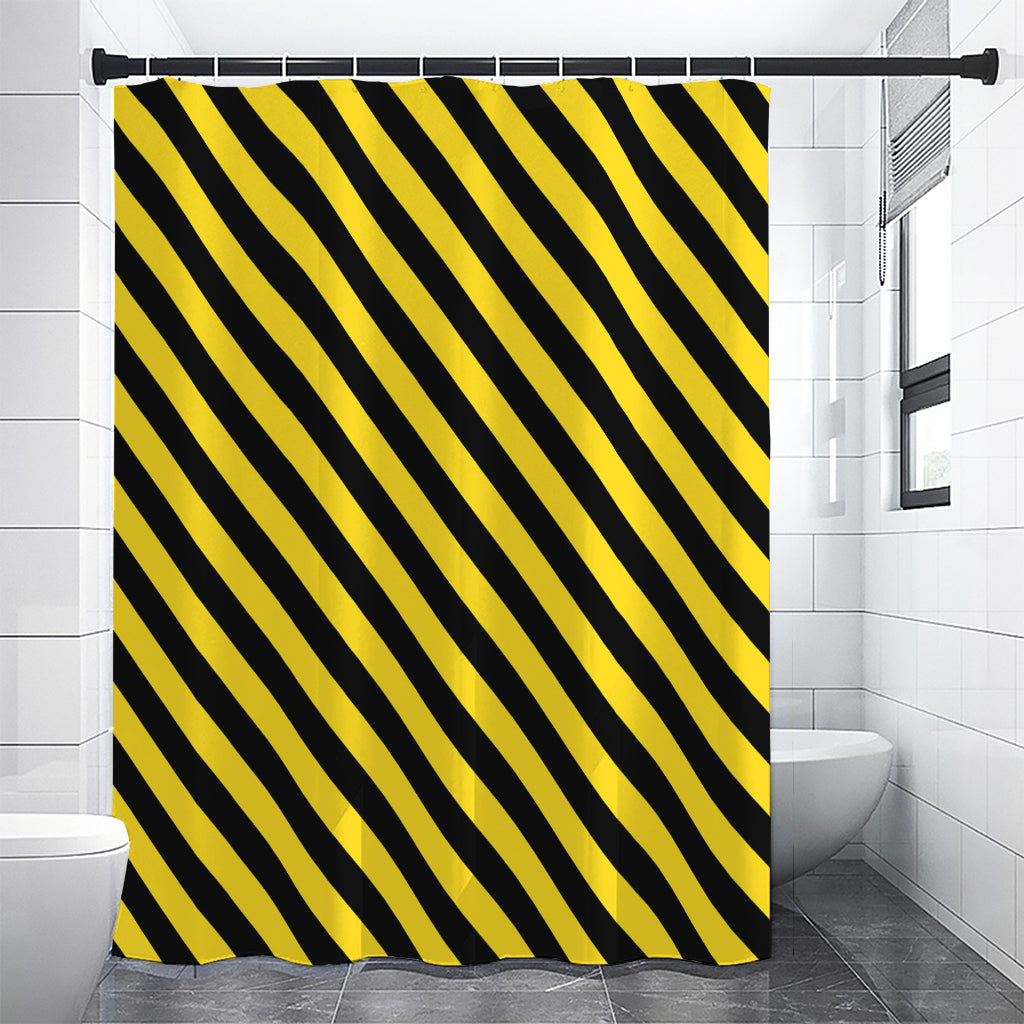 Black And Yellow Warning Striped Print Premium Shower Curtain