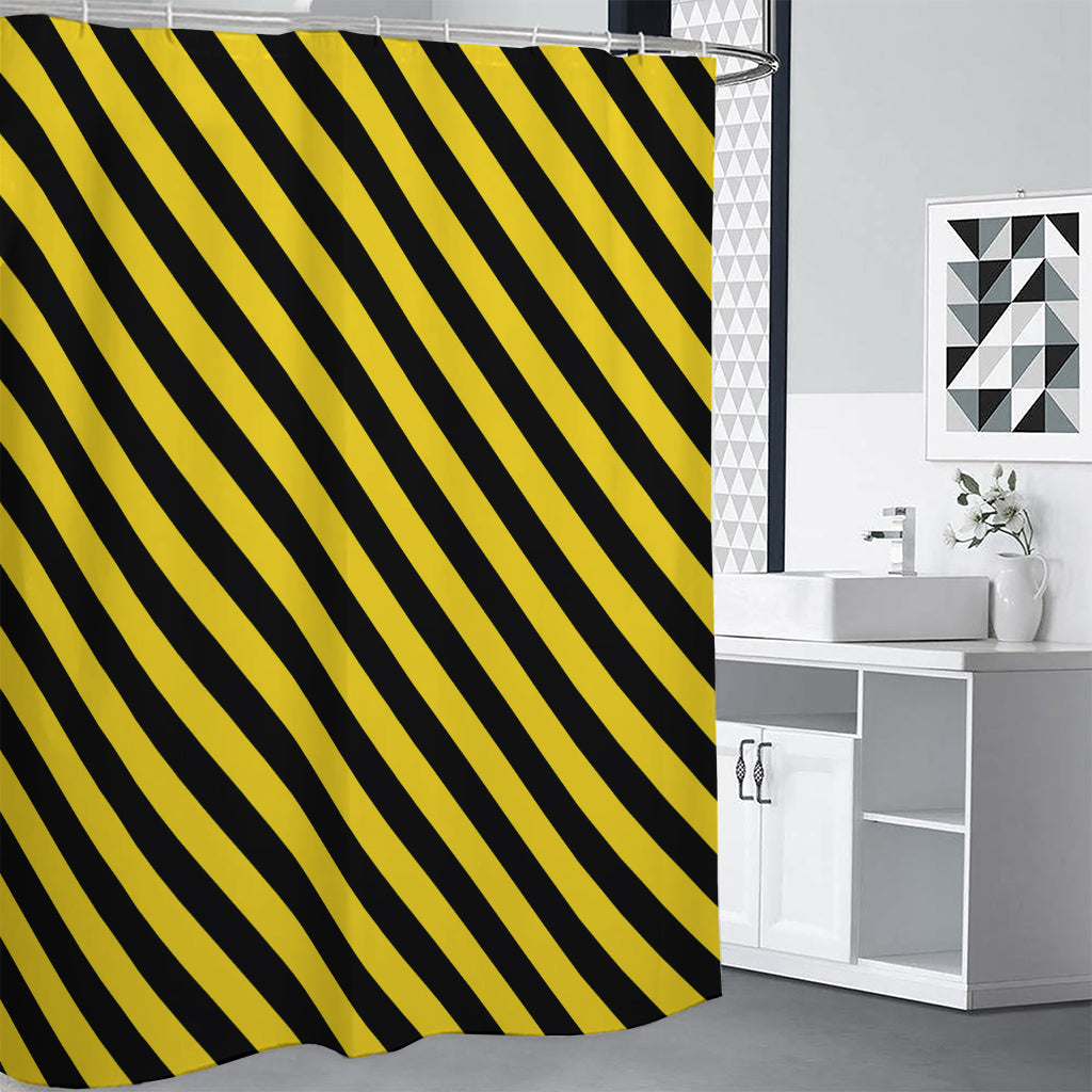 Black And Yellow Warning Striped Print Premium Shower Curtain