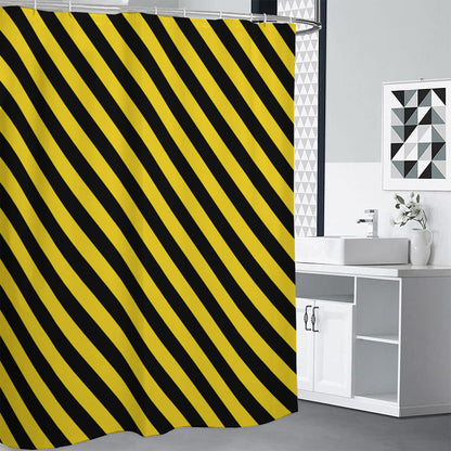 Black And Yellow Warning Striped Print Premium Shower Curtain