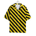 Black And Yellow Warning Striped Print Rayon Hawaiian Shirt