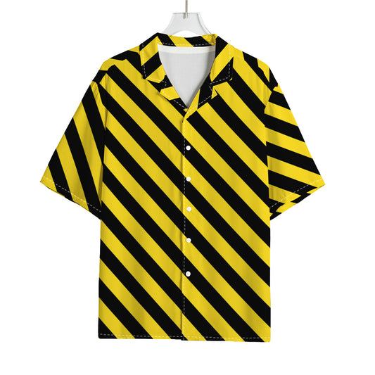 Black And Yellow Warning Striped Print Rayon Hawaiian Shirt
