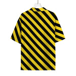 Black And Yellow Warning Striped Print Rayon Hawaiian Shirt