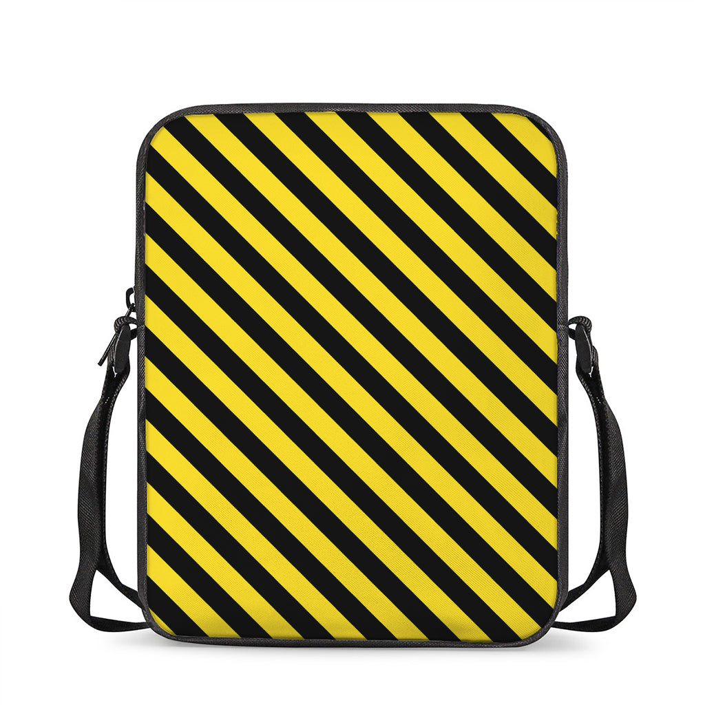 Black And Yellow Warning Striped Print Rectangular Crossbody Bag