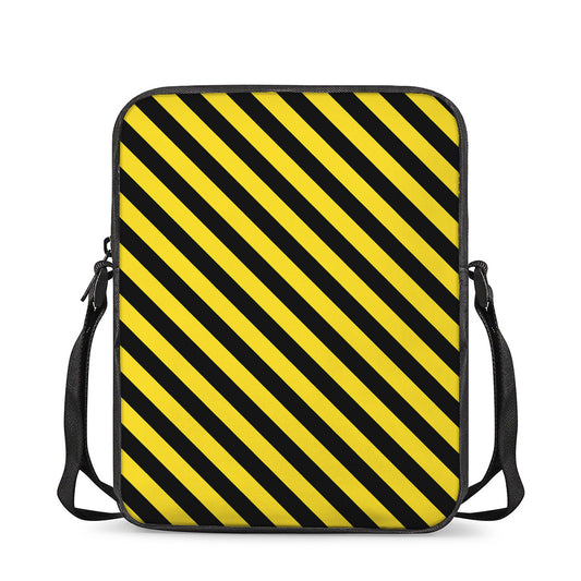 Black And Yellow Warning Striped Print Rectangular Crossbody Bag