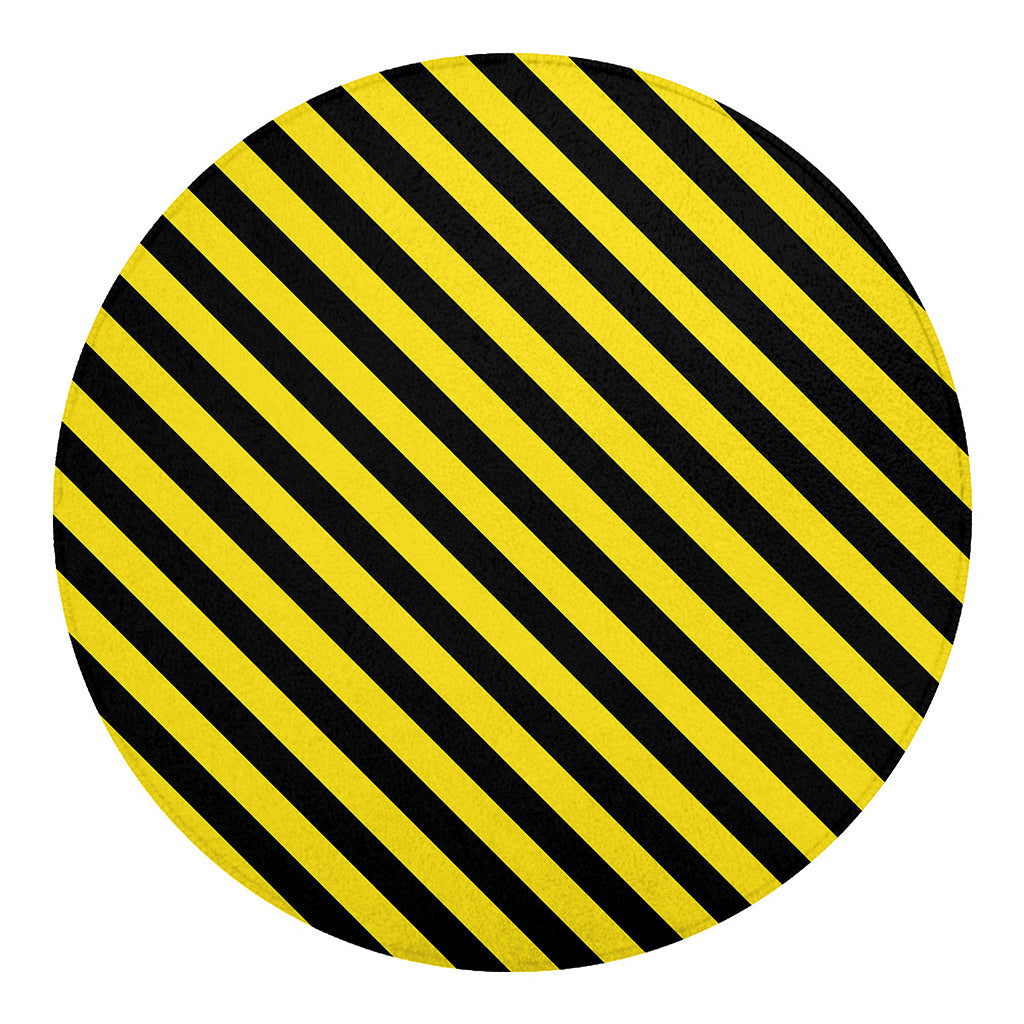 Black And Yellow Warning Striped Print Round Blanket