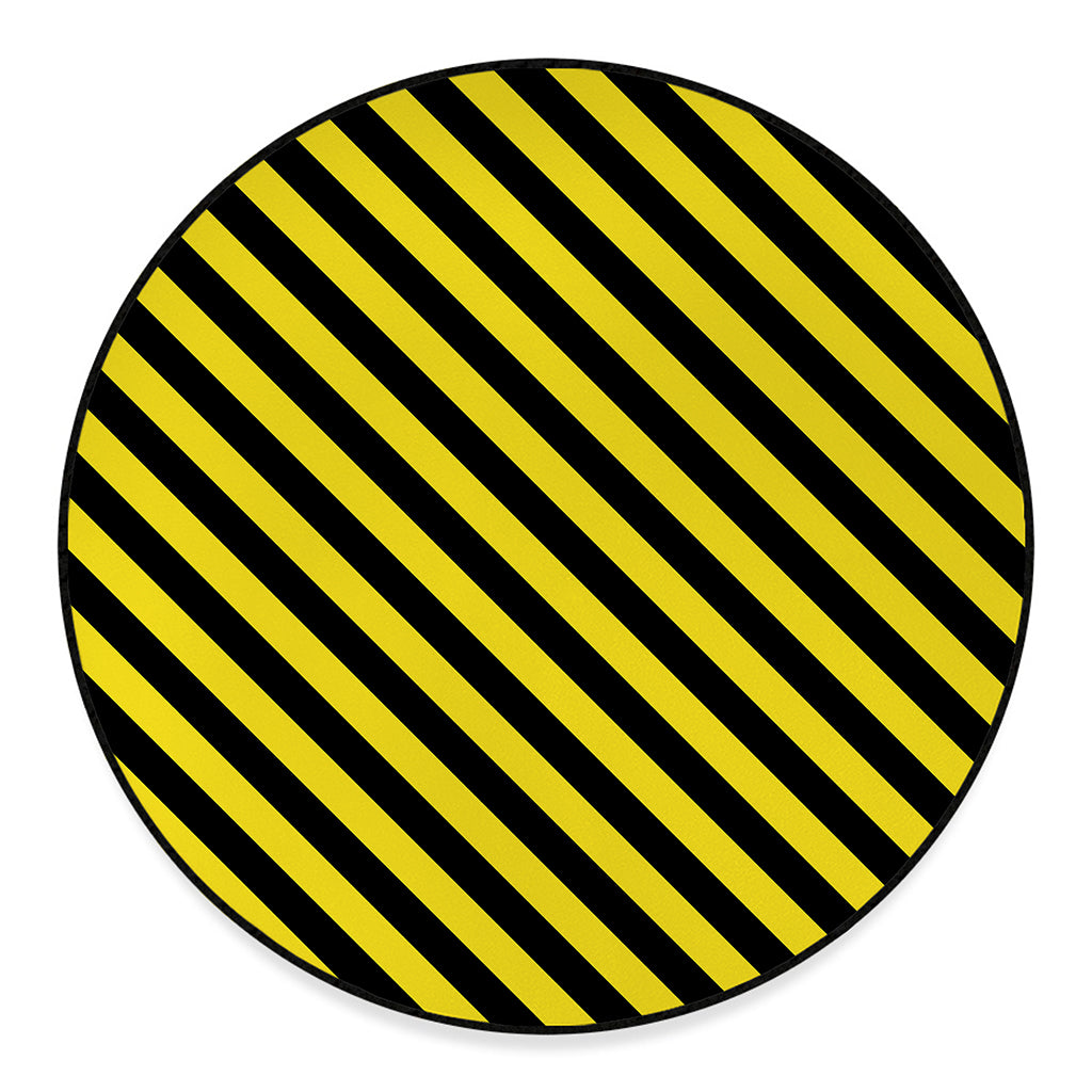 Black And Yellow Warning Striped Print Round Floor Mat