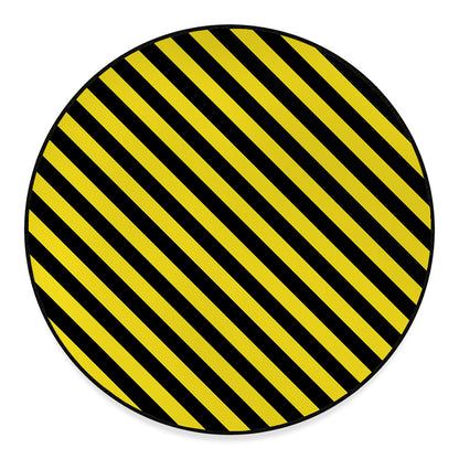 Black And Yellow Warning Striped Print Round Floor Mat