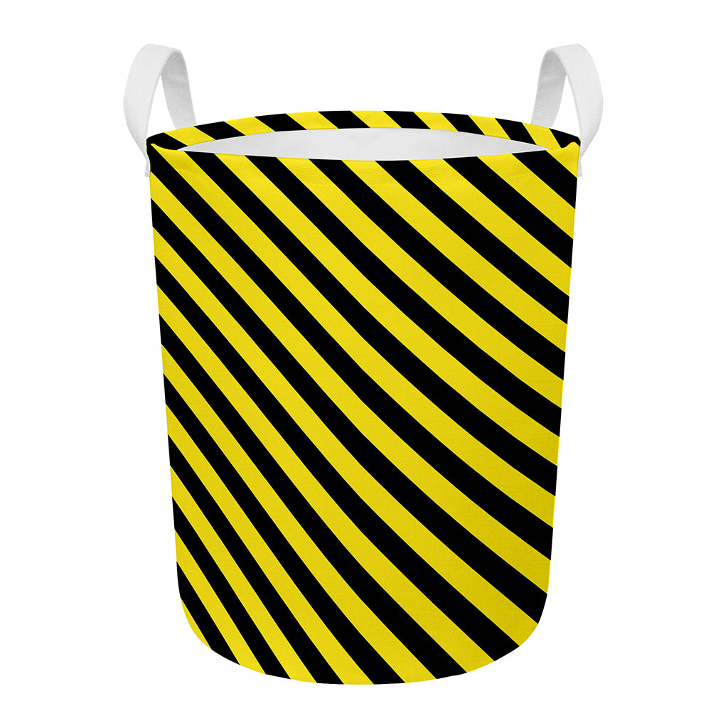 Black And Yellow Warning Striped Print Round Laundry Basket