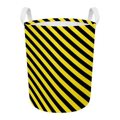 Black And Yellow Warning Striped Print Round Laundry Basket
