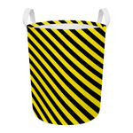 Black And Yellow Warning Striped Print Round Laundry Basket