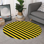 Black And Yellow Warning Striped Print Round Rug