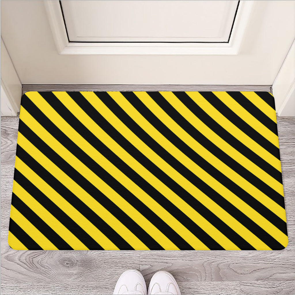 Black And Yellow Warning Striped Print Rubber Doormat