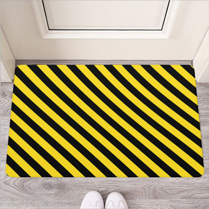 Black And Yellow Warning Striped Print Rubber Doormat