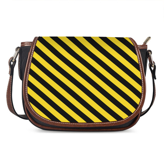Black And Yellow Warning Striped Print Saddle Bag