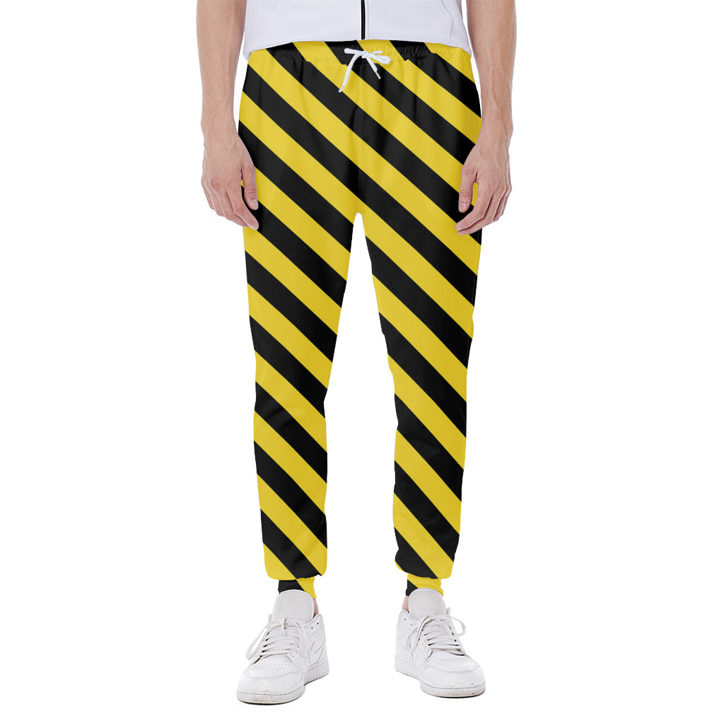 Black And Yellow Warning Striped Print Scuba Joggers