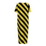 Black And Yellow Warning Striped Print Short Sleeve Long Nightdress