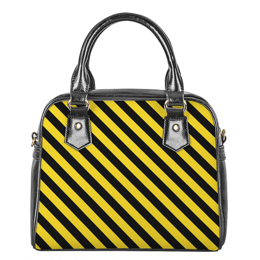 Black And Yellow Warning Striped Print Shoulder Handbag